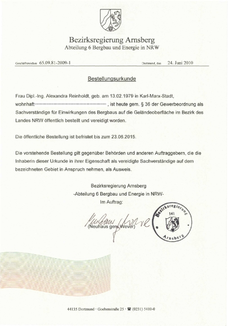 Bestellungsurkunde A. Reinholdt