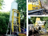 Silo, Bohrgerät und Verfüllanlage bei Sicherungsarbeiten